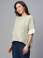 Women's Natural 100% Linen Boxy Fit Blouse
