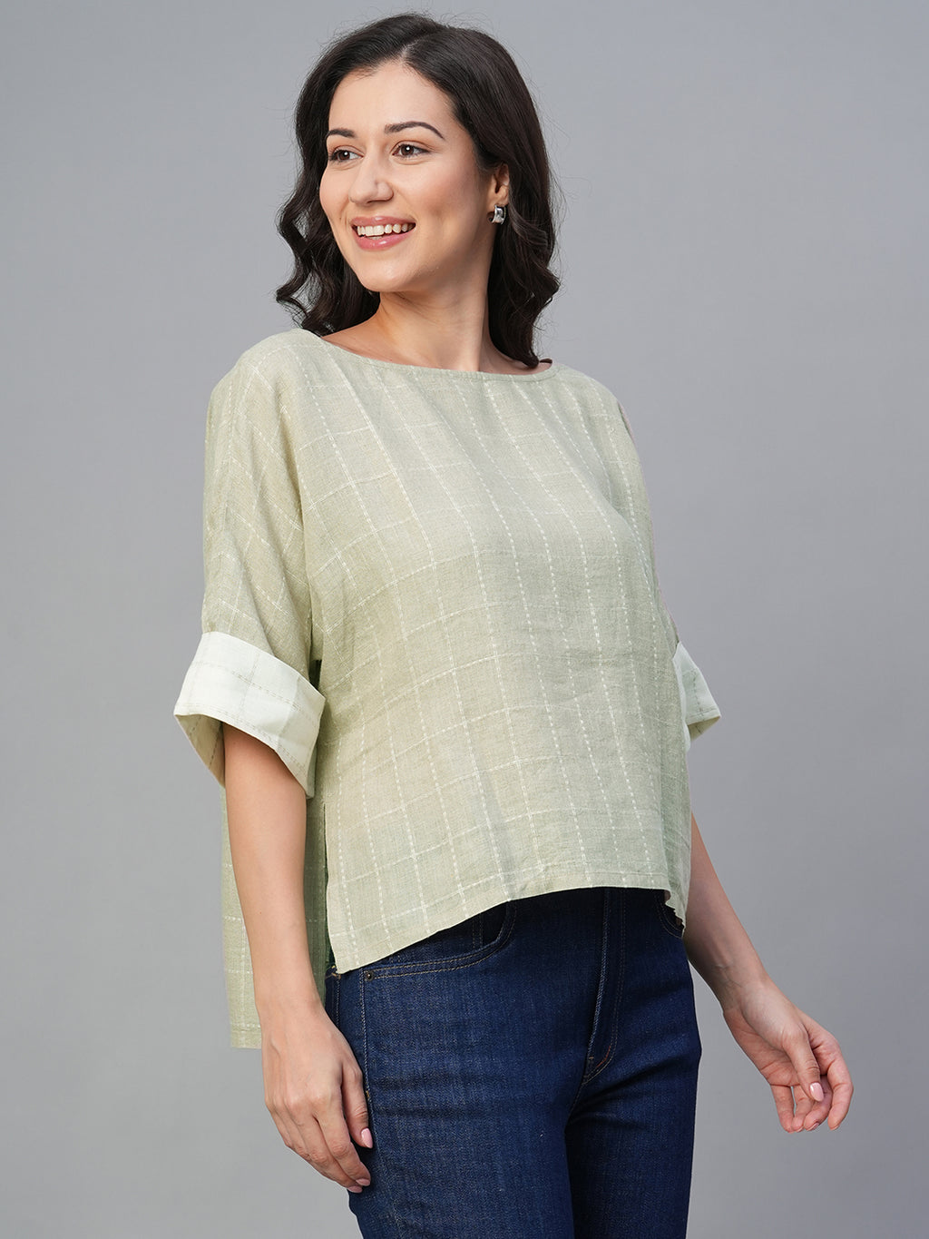 Women's Natural 100% Linen Boxy Fit Blouse