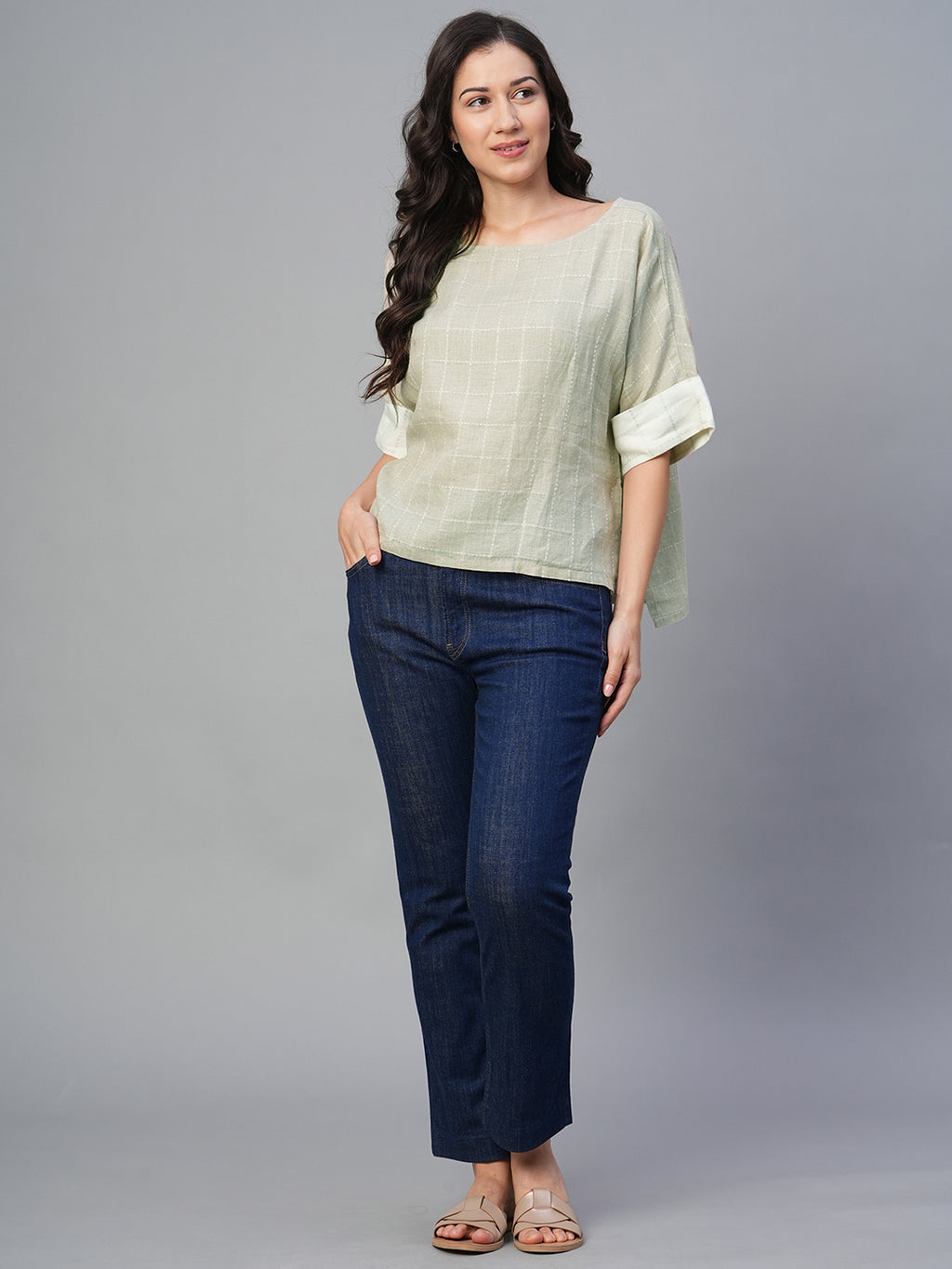 Women's Natural 100% Linen Boxy Fit Blouse