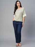 Women's Natural 100% Linen Boxy Fit Blouse