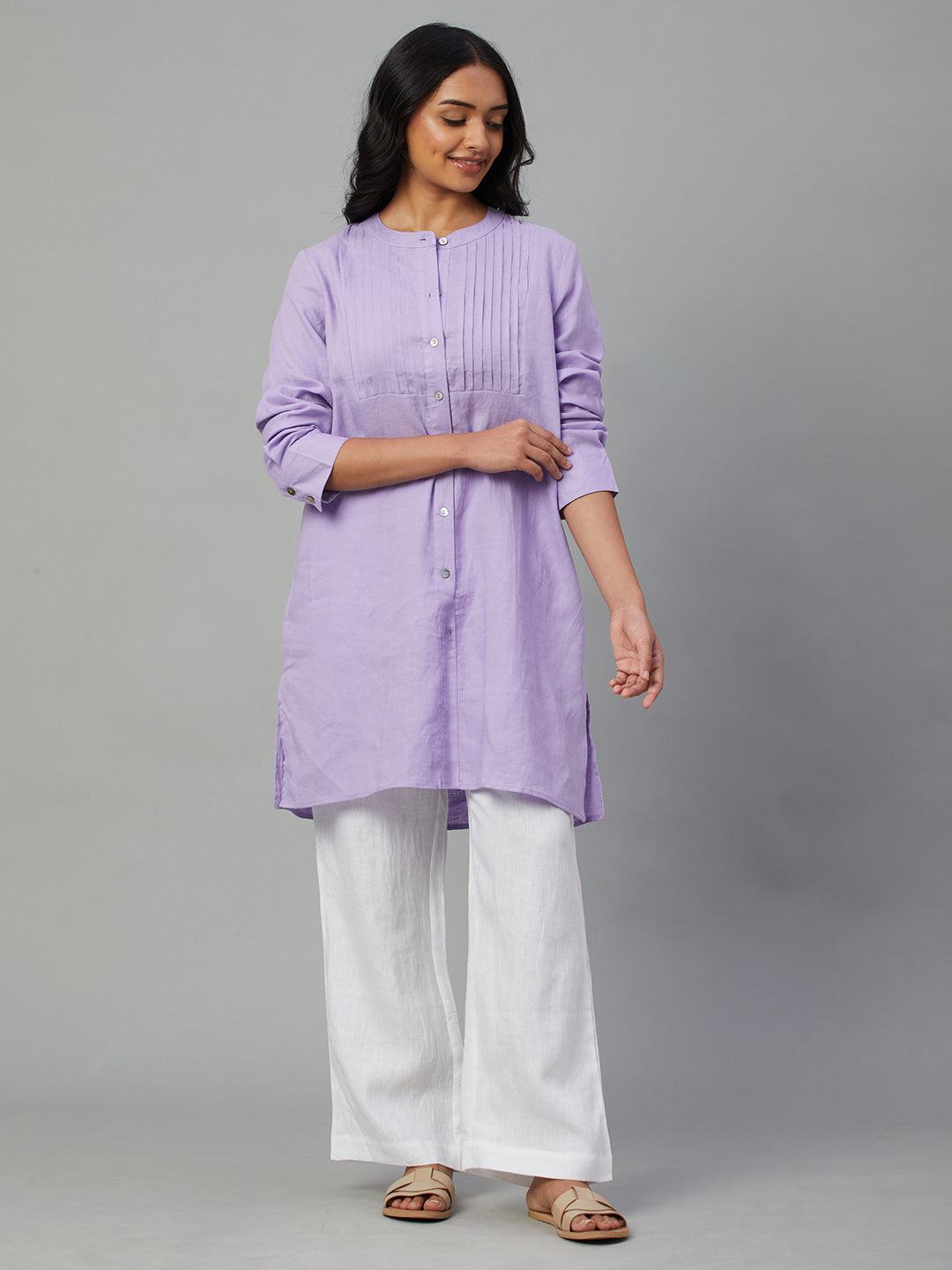 Women's Lilac 100% Linen Regular Fit Blouse