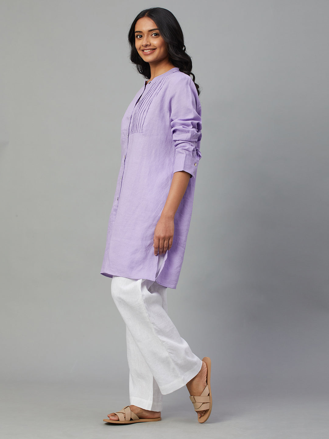 Women's Lilac 100% Linen Regular Fit Blouse