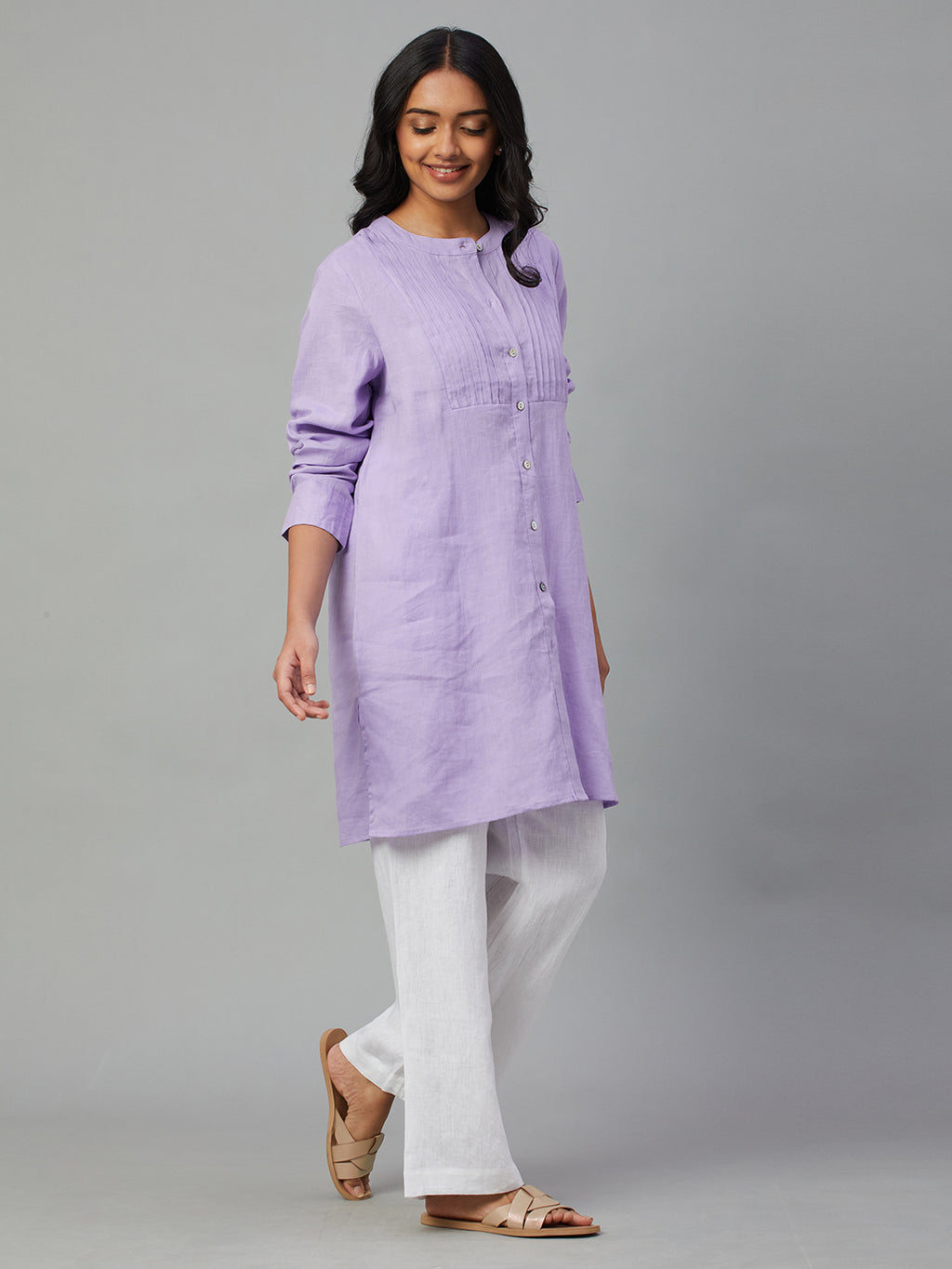 Women's Lilac 100% Linen Regular Fit Blouse