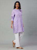 Women's Lilac 100% Linen Regular Fit Blouse