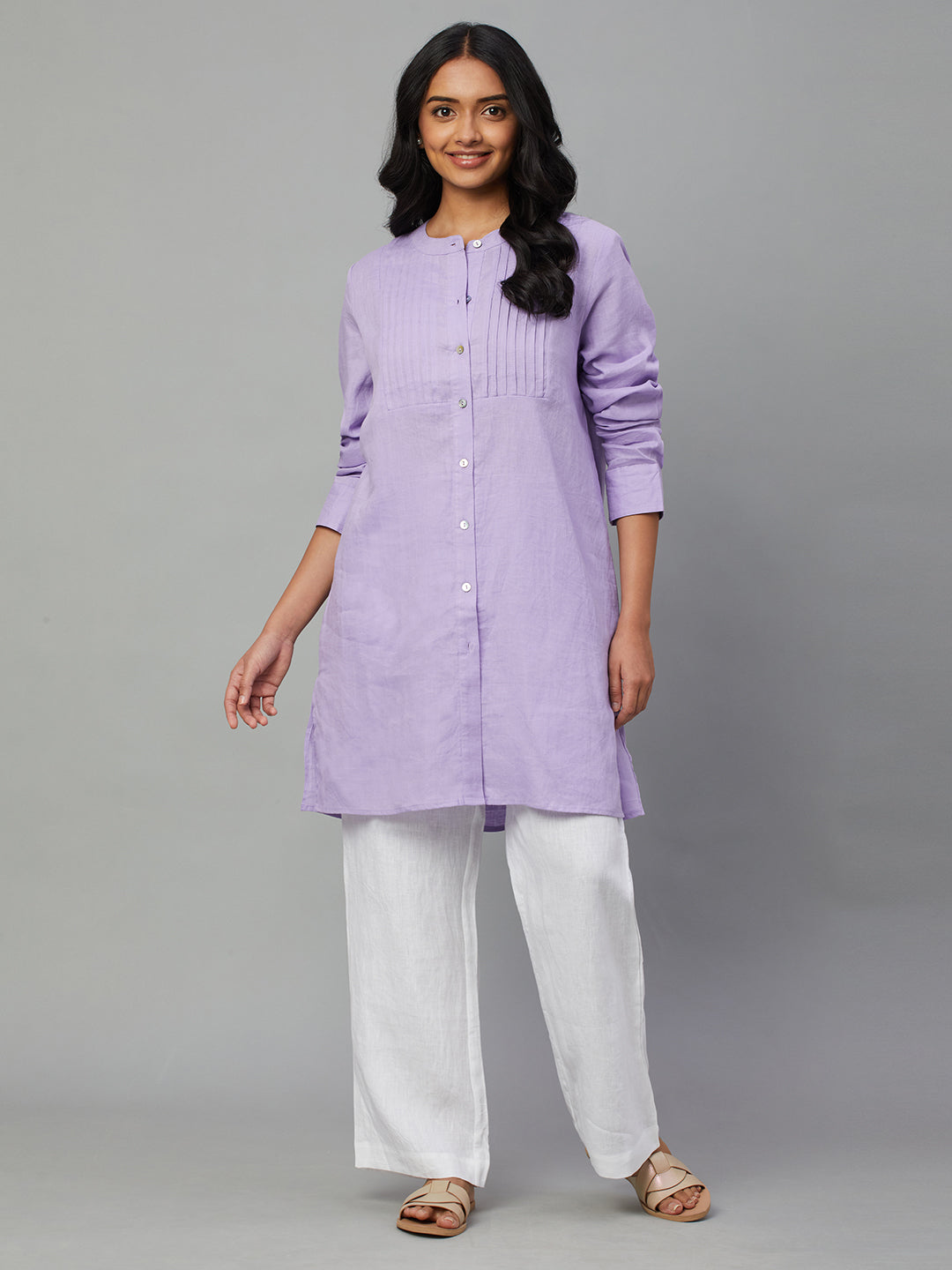 Women's Lilac 100% Linen Regular Fit Blouse