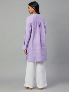 Women's 100% Linen Longline Blouse Lilac