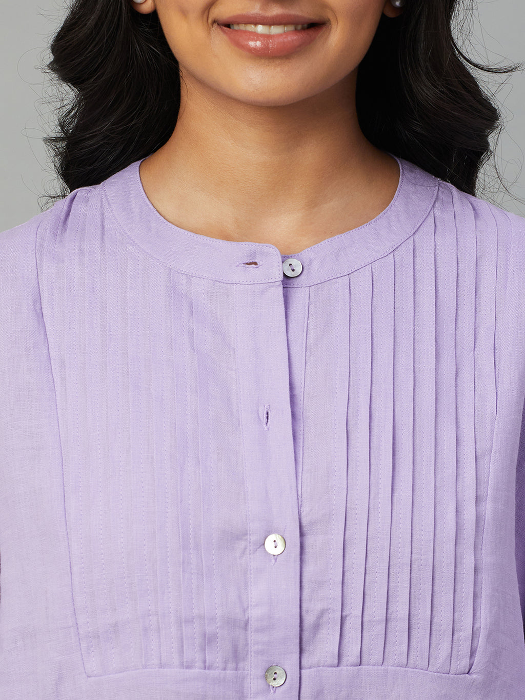 Women's Lilac 100% Linen Regular Fit Blouse