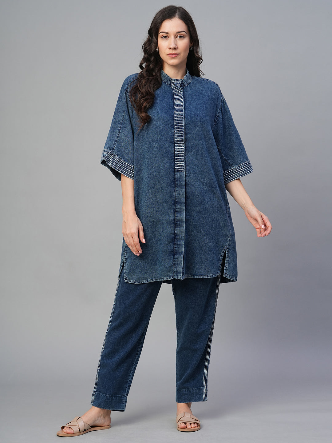 Women's Indigo 100% Cotton Boxy Fit Blouse