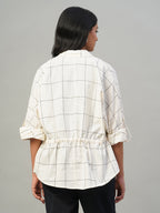 Women's Natural/Black 100% Cotton Regular Fit Blouse