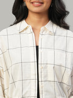 Women's Natural/Black 100% Cotton Regular Fit Blouse