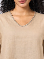 Women's Khaki 100% Linen Regular Fit Blouse