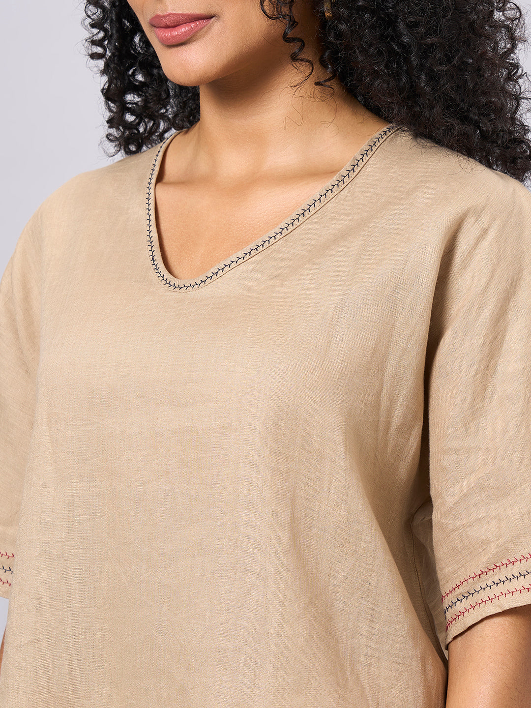 Women's Khaki 100% Linen Regular Fit Blouse