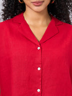 Women's Red 100% Linen Regular Fit Blouse