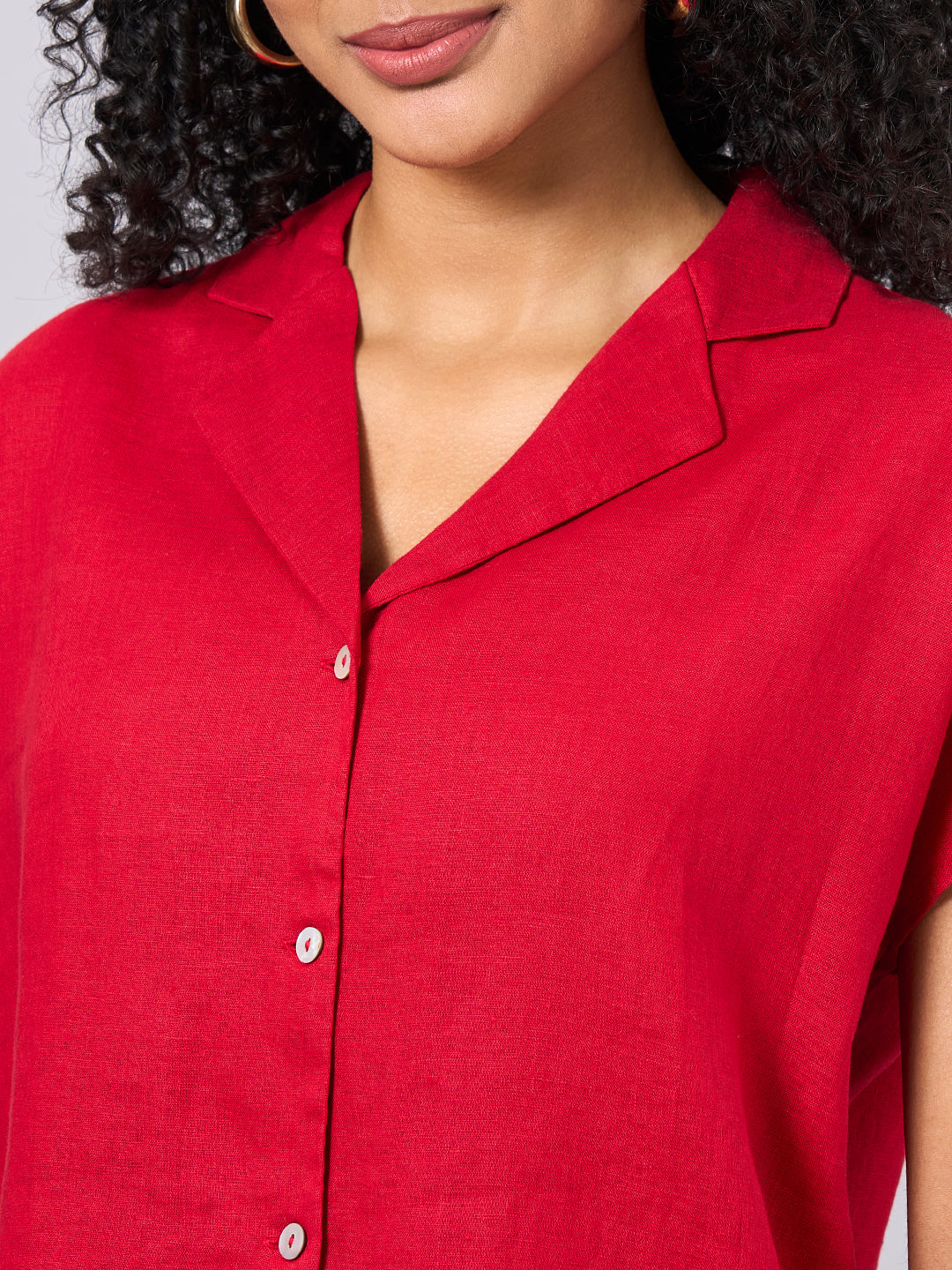 Women's Red 100% Linen Regular Fit Blouse