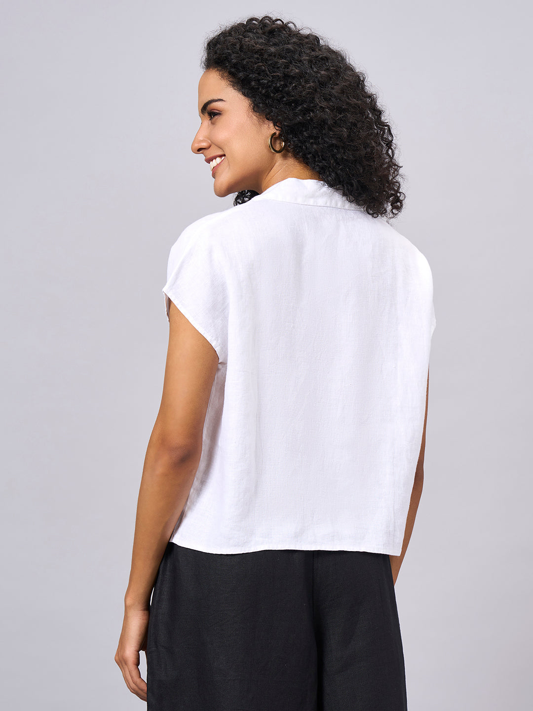 Women's White 100% Linen Regular Fit Blouse