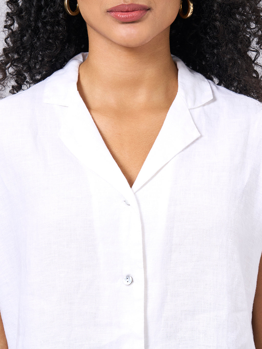 Women's White 100% Linen Regular Fit Blouse