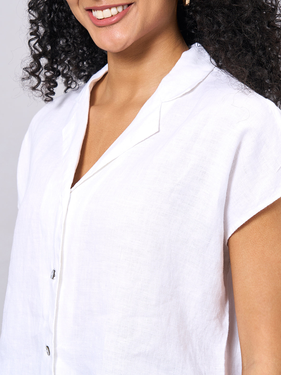 Women's White 100% Linen Regular Fit Blouse
