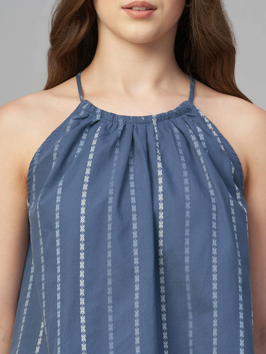 Women's Blue 100% Cotton Regular Fit Blouse