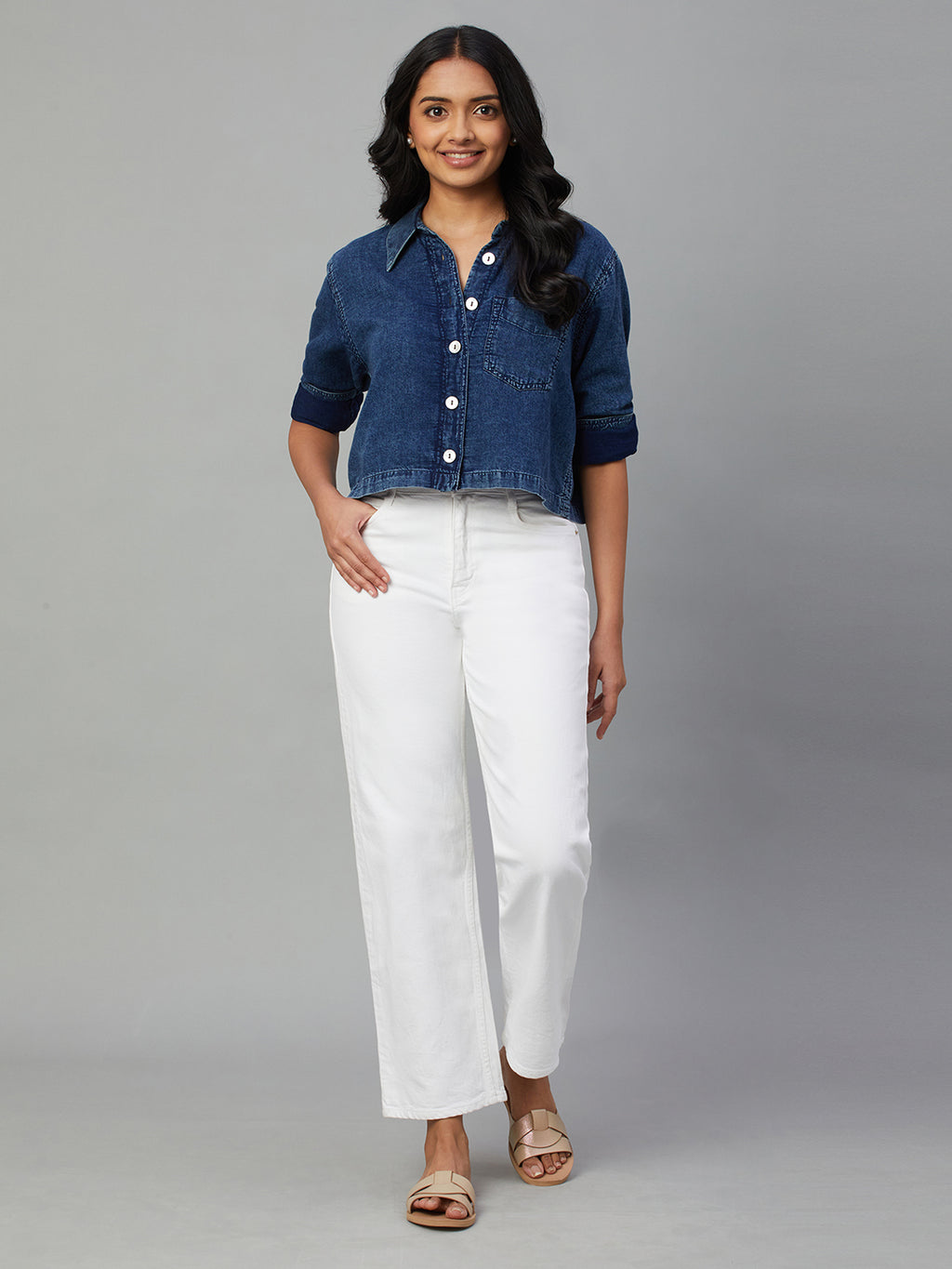 Women's Indigo 100% Cotton Regular Fit Blouse