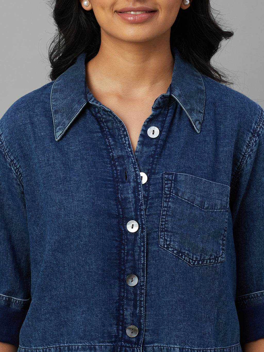 Women's Indigo 100% Cotton Regular Fit Blouse