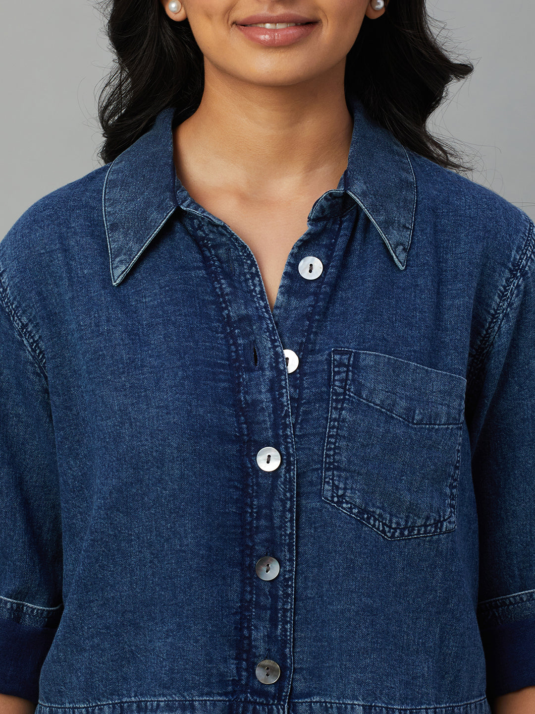 Women's Indigo 100% Cotton Regular Fit Blouse