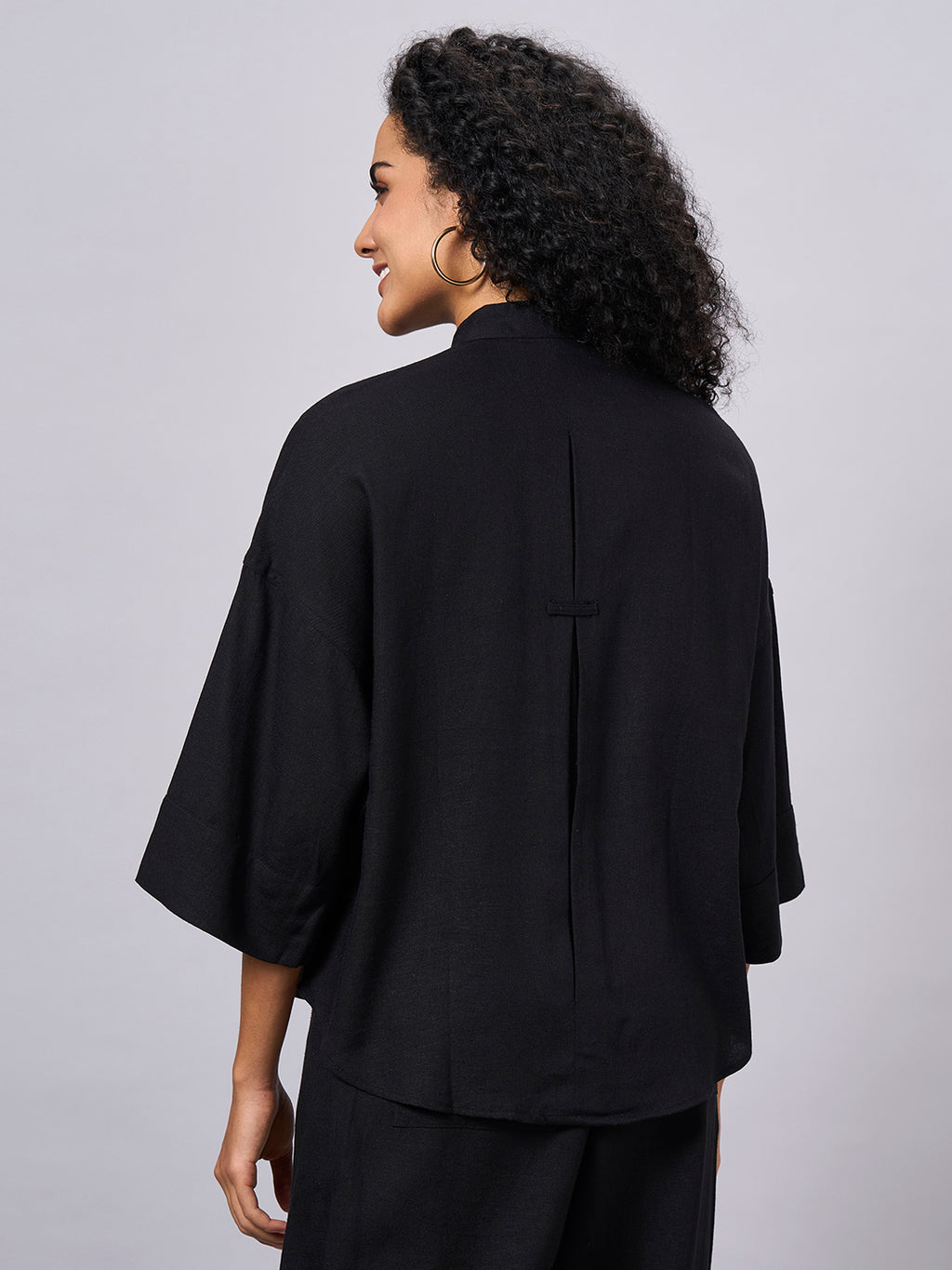 Women's Black Linen Viscose Boxy Fit Blouse