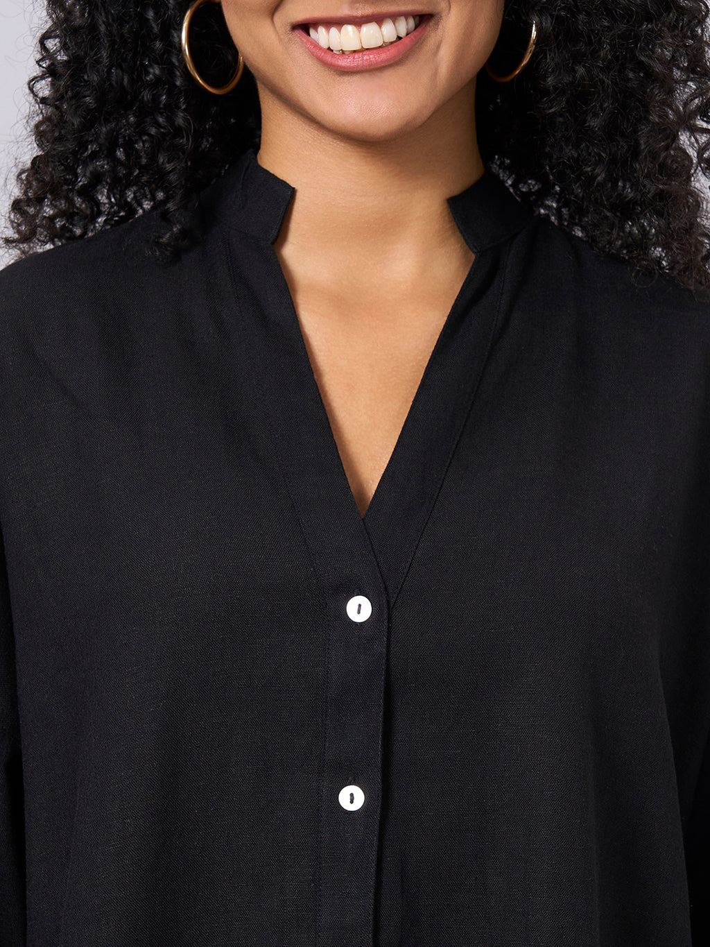 Women's Black Linen Viscose Boxy Fit Blouse