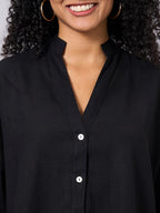 Women's Black Linen Viscose Boxy Fit Blouse