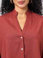Women's Rust Linen Viscose Boxy Fit Blouse