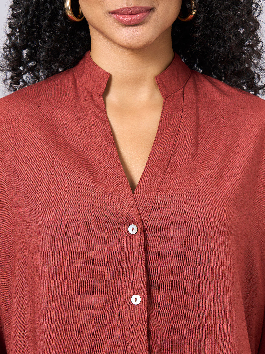 Women's Rust Linen Viscose Boxy Fit Blouse