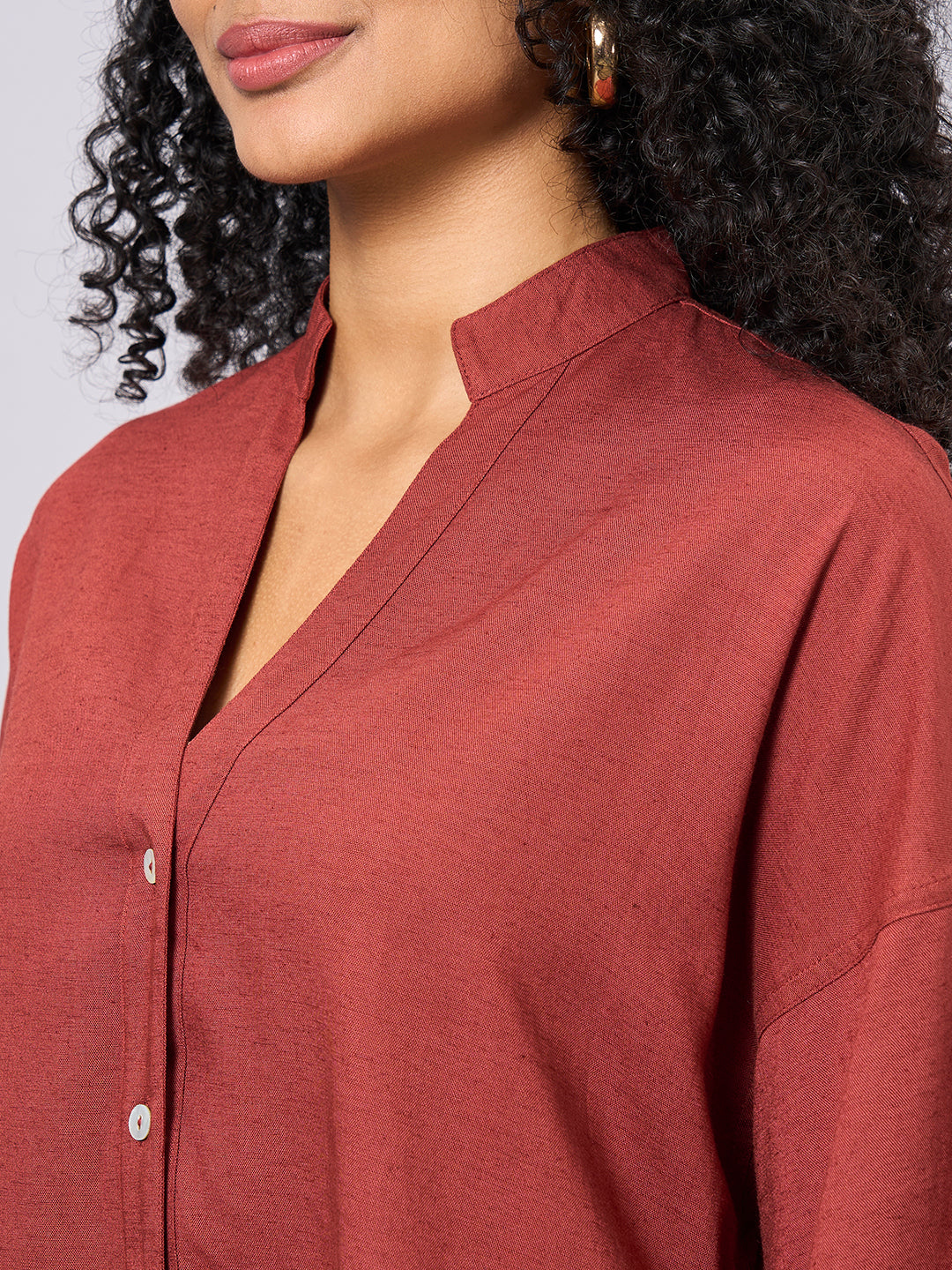 Women's Rust Linen Viscose Boxy Fit Blouse