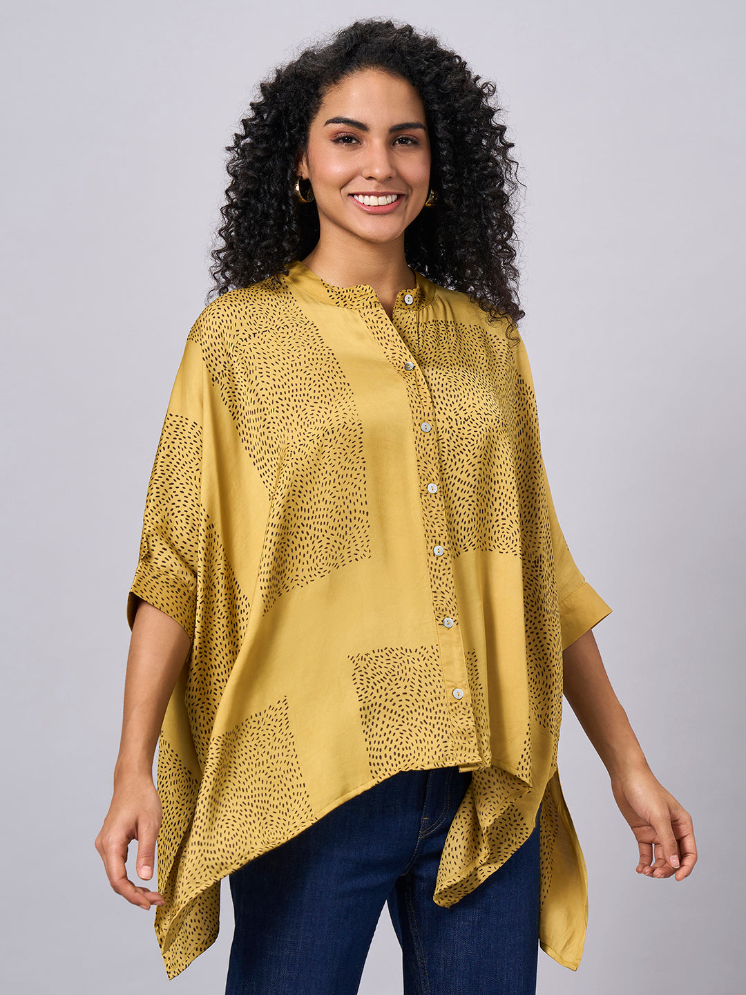 Women's Mustard Modal Viscose Boxy Fit Blouse