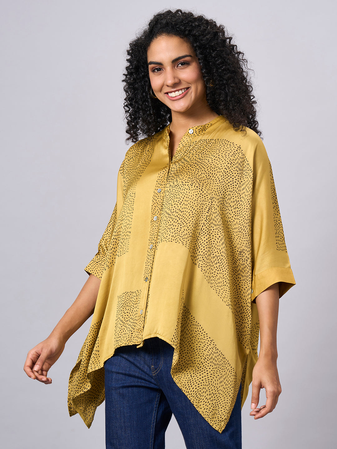 Women's Mustard Modal Viscose Boxy Fit Blouse