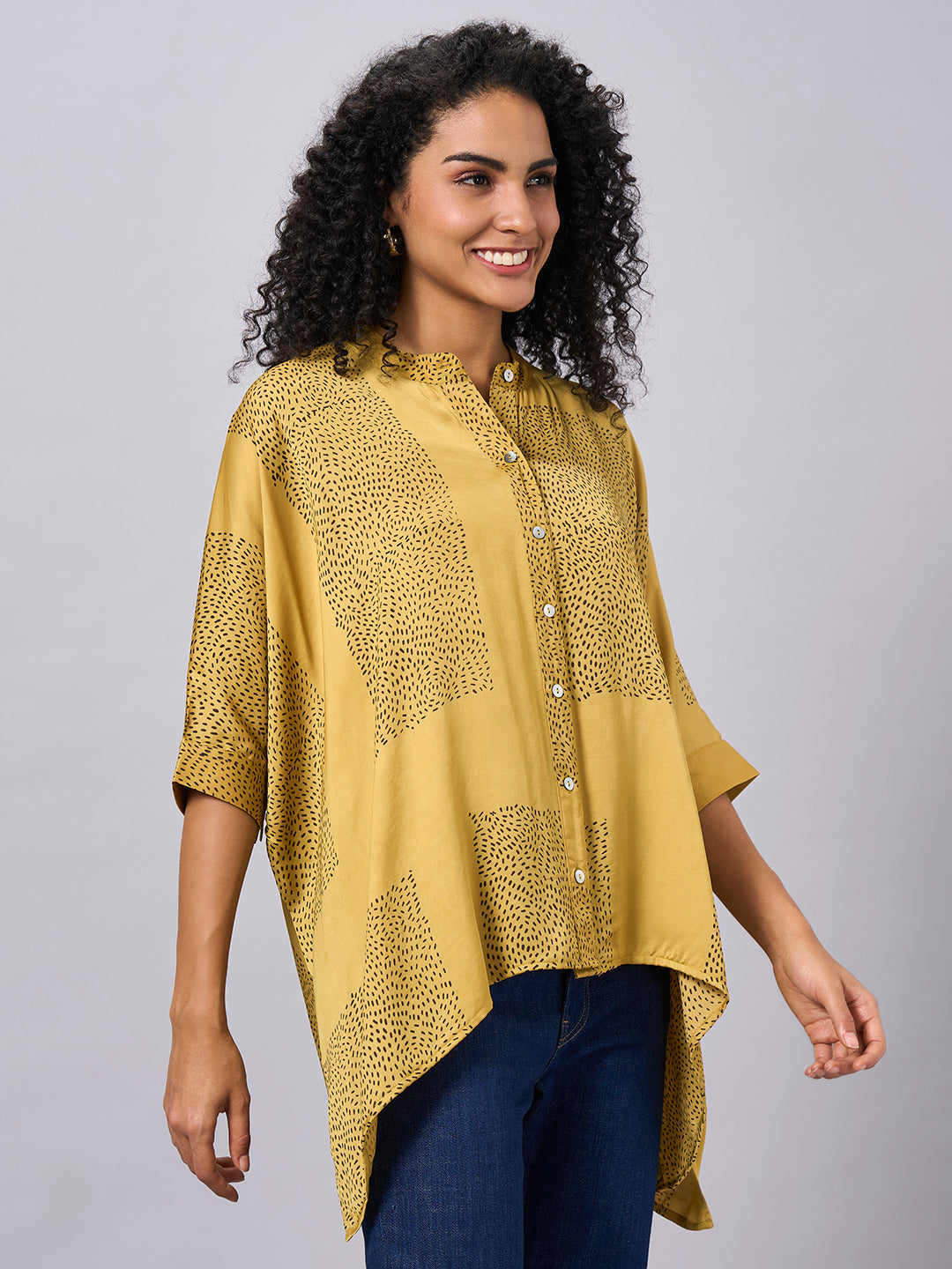 Women's Mustard Modal Viscose Boxy Fit Blouse