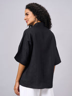 Women's Black 100% Linen Boxy Fit Blouse