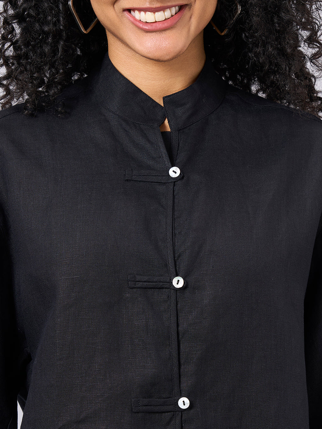 Women's Black 100% Linen Boxy Fit Blouse