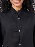 Women's Black 100% Linen Boxy Fit Blouse