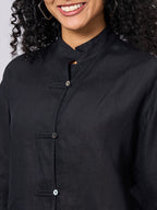 Women's Black 100% Linen Boxy Fit Blouse