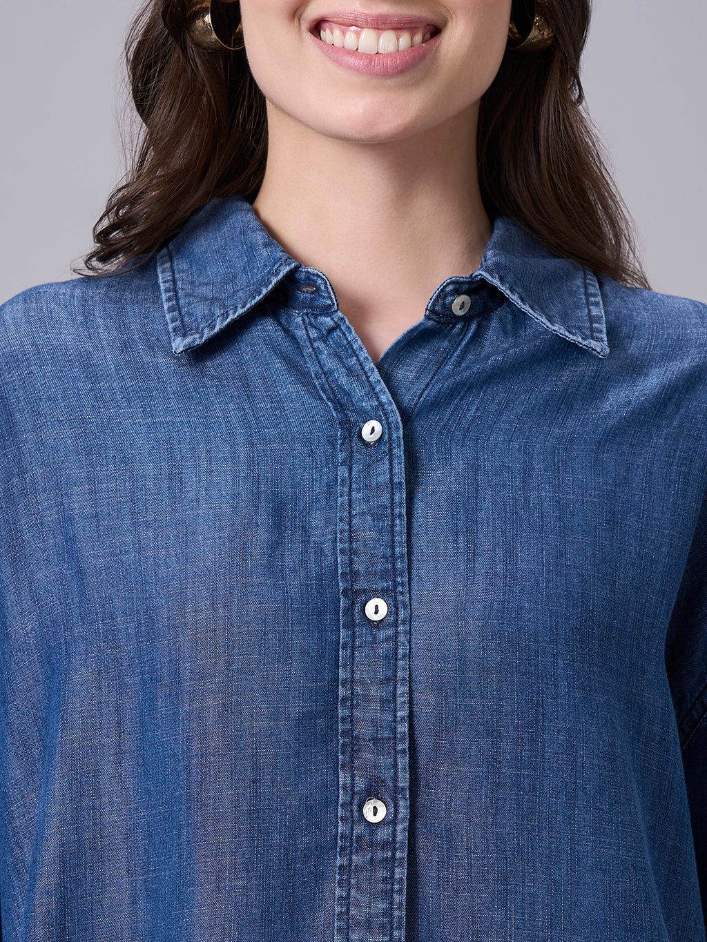 Women's Denim 100% Tencel Boxy Fit Blouse