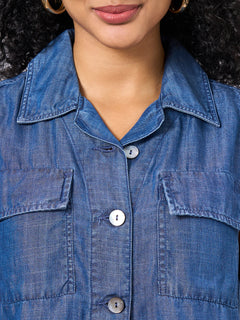 Women's 100% Tencel Regular Fit Sleeveless Blouse Denim