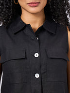 Women's Black 100% Linen Regular Fit Blouse