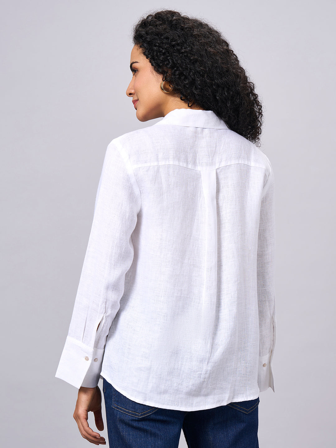 Women's White 100% Linen Regular Fit Blouse