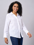 Women's White 100% Linen Regular Fit Blouse