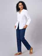 Women's White 100% Linen Regular Fit Blouse