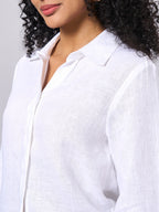 Women's White 100% Linen Regular Fit Blouse