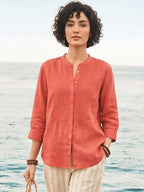 Women's Red 100% Linen Regular Fit Blouse