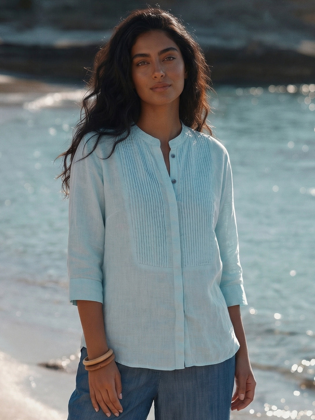 Women's Sky 100% Linen Regular Fit Blouse