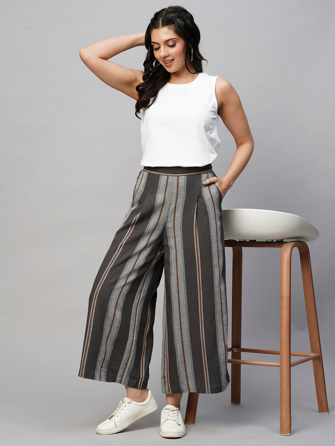Women's Viscose Linen Grey Regular Fit Culotte