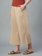 Women's Khaki Cotton Lycra Regular Fit Culotte