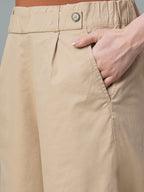 Women's Khaki Cotton Lycra Regular Fit Culotte
